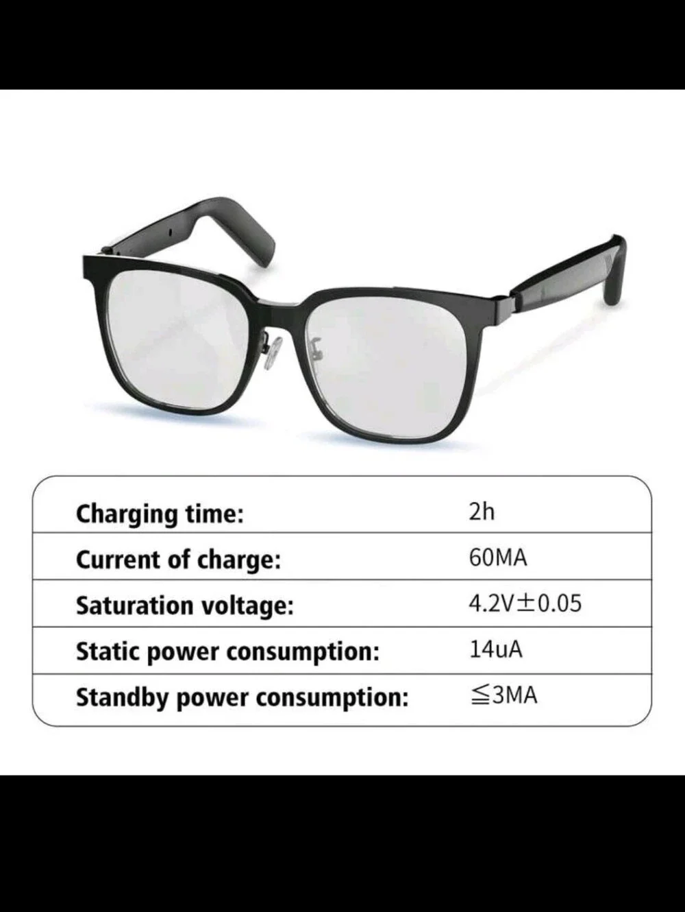 Wireless Smart Glasses with Bluetooth Audio - Black